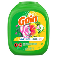 Front view of green laundry detergent pacs container with Rose + Hibiscus artwork, 108-count