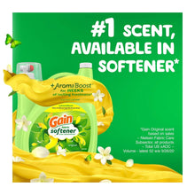 Green fabric softener jug with AromaBoost scent graphic and flowers