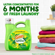 Green fabric softener jug with AromaBoost original front label