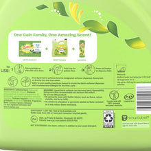 Fabric softener bottle back panel with ingredient and directions text