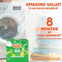 Gain powder laundry detergent box with front panel and 8-month freshness banner