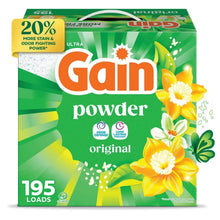 Gain Original powder laundry detergent box, green floral design, 195 loads.
