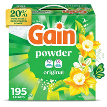 Gain original powder laundry detergent box, green with floral graphics, 195 loads