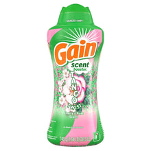 Laundry scent booster beads bottle front view, green and pink with cherry + rose label
