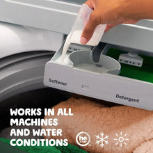 Laundry dispenser drawer showing “Softener” and “Detergent” compartments