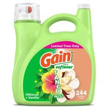 Gain Tango Twist fabric softener bottle front, 244 medium loads, hibiscus + vanilla
