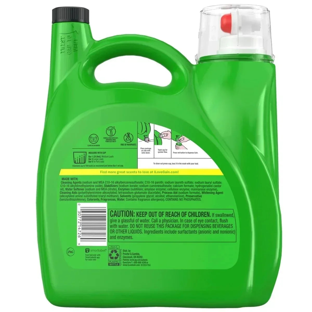 Gain + Oxi Liquid Laundry Detergent, Original, 159 Loads, 170 fl. oz.