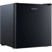 Black one-door mini refrigerator with flat front and top door handle