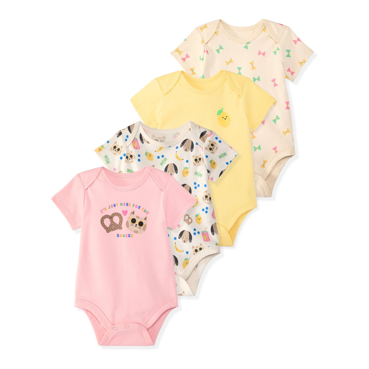Garanimals Newborn Baby Boy, Girl & Unisex Cotton Short Sleeve Bodysuits, Multiple Sizes 0–24 Months, 4-Pack