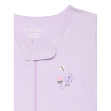 Lavender newborn cotton onesie with snap closure and embroidered bunny and flowers