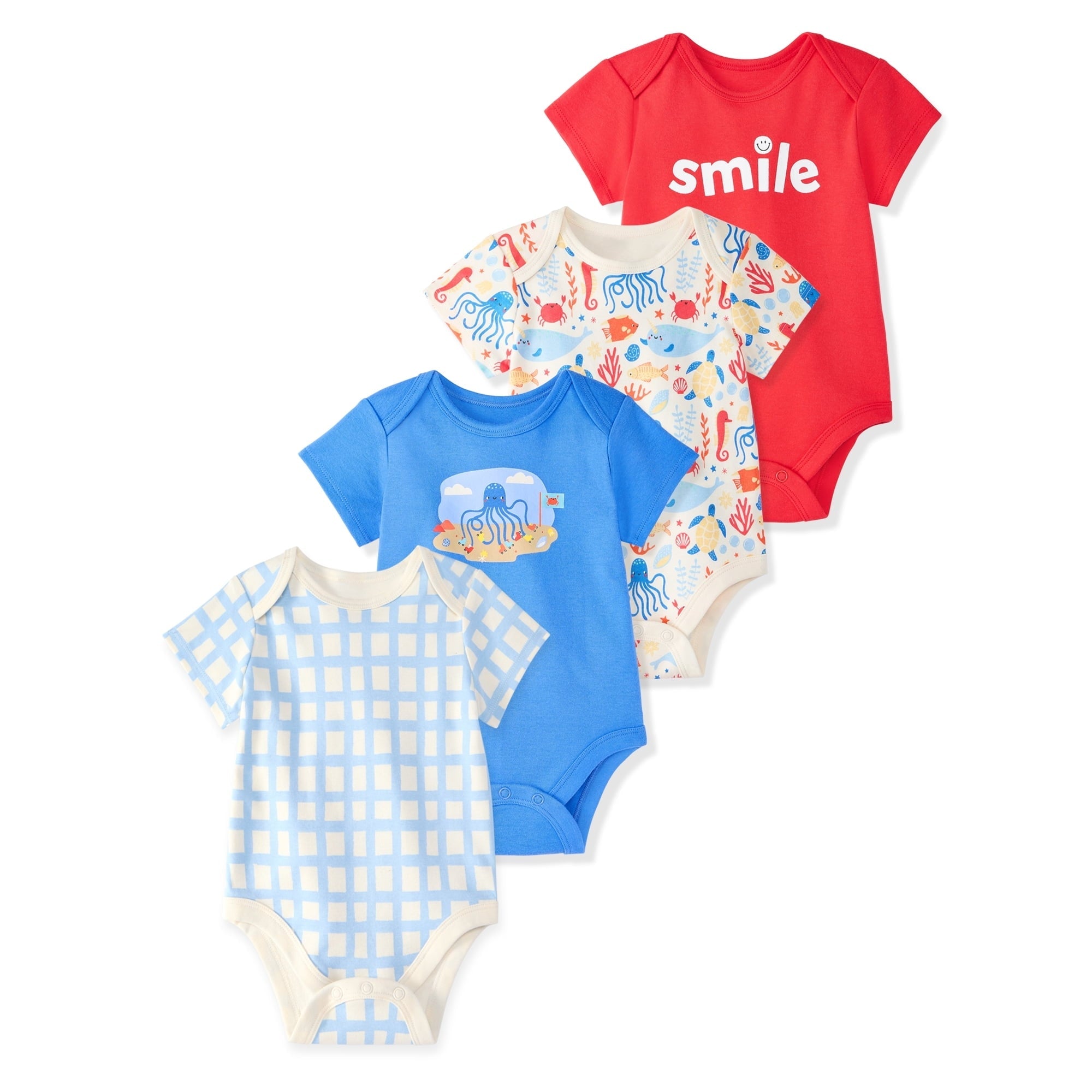 Garanimals Newborn Baby Boy, Girl & Unisex Cotton Short Sleeve Bodysuits, Multiple Sizes 0â€“24 Months, 4-Pack