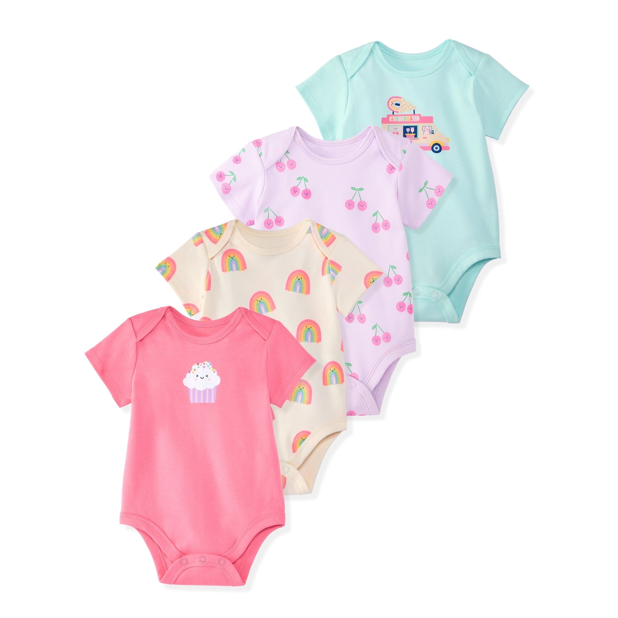Garanimals Newborn Baby Boy, Girl & Unisex Cotton Short Sleeve Bodysuits, Multiple Sizes 0–24 Months, 4-Pack