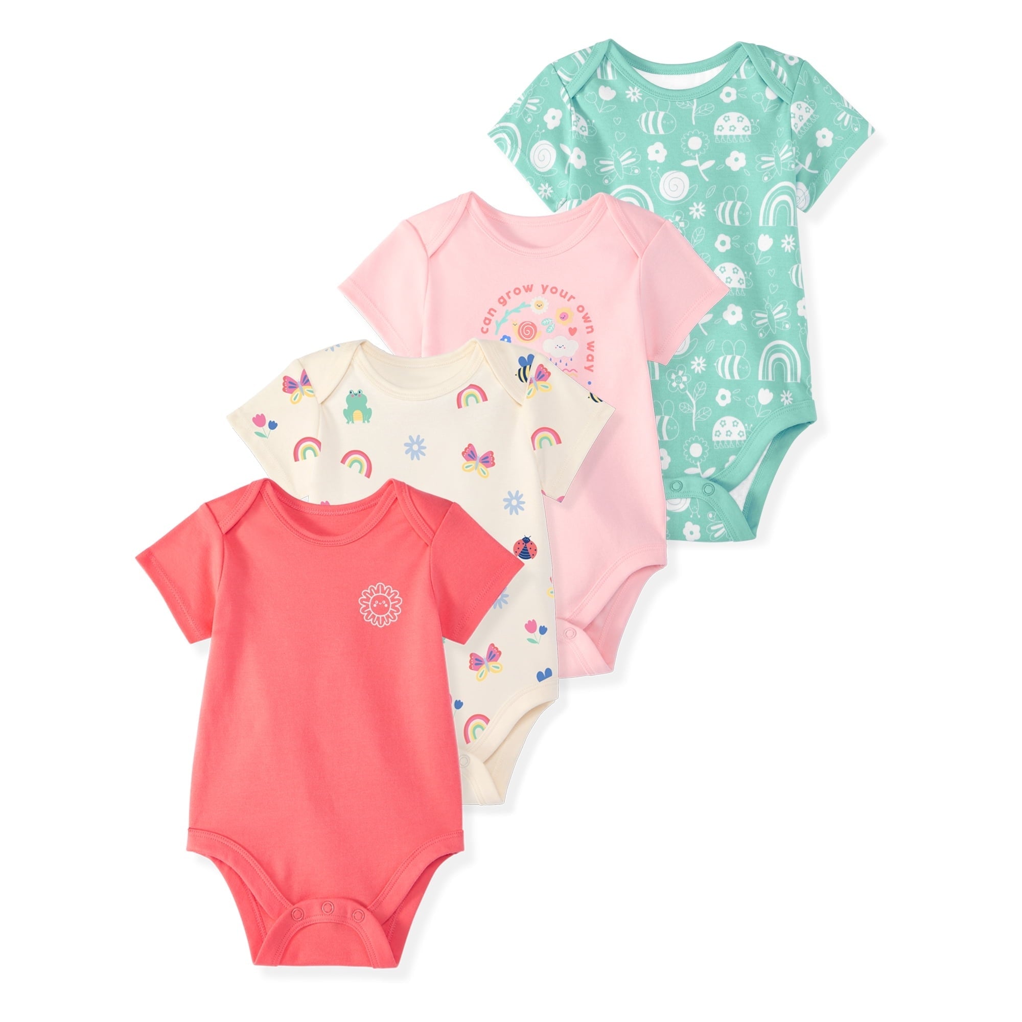 Garanimals Newborn Baby Boy, Girl & Unisex Cotton Short Sleeve Bodysuits, Multiple Sizes 0–24 Months, 4-Pack