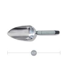 Stainless steel hand trowel with gray handle, 13.37-inch length