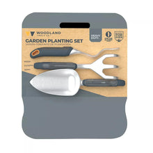 Woodland Tools Co. garden planting set with four hand tools on display