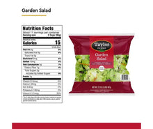 Garden salad pouch with nutrition facts panel and mixed greens