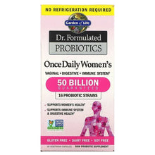 Probiotic supplement bottle label, Dr. Formulated OnceDaily Women’s, 50 Billion, 30 vegetarian capsules