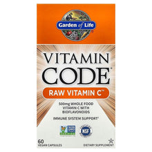 Vitamin Code RAW Vitamin C bottle box label style, orange and white with 60 vegan capsules