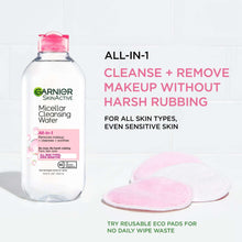 Garnier SkinActive micellar cleansing water bottle with pink reusable cleansing pads