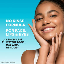 Micellar cleansing water no-rinse formula shown on a smiling woman with hands on face