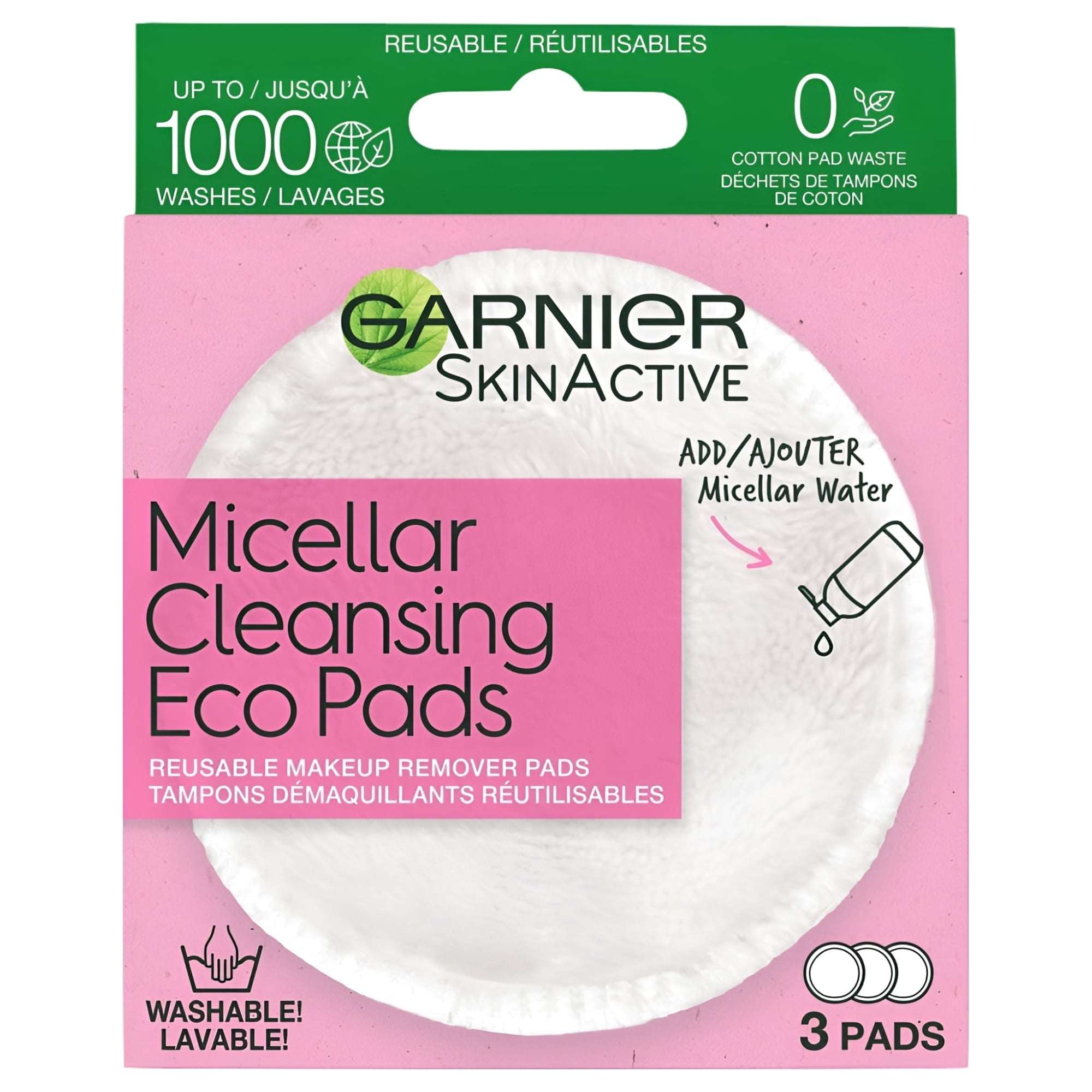 Garnier SkinActive Micellar Cleansing Eco Pads, Makeup Remover, Face Cleanser, Adult, 3 Count