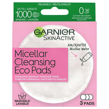 Micellar cleansing eco pads pack showing three reusable round white cotton pads