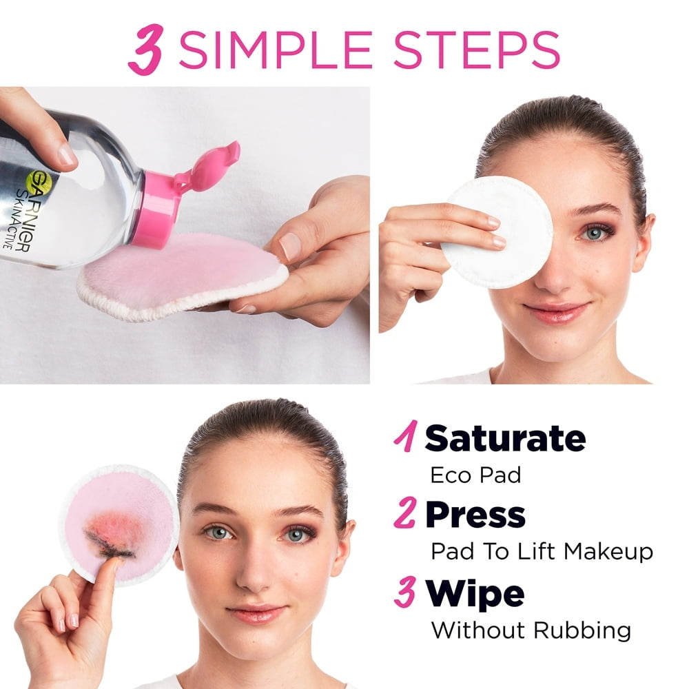 Garnier SkinActive Micellar Cleansing Eco Pads, Makeup Remover, Face Cleanser, Adult, 3 Count