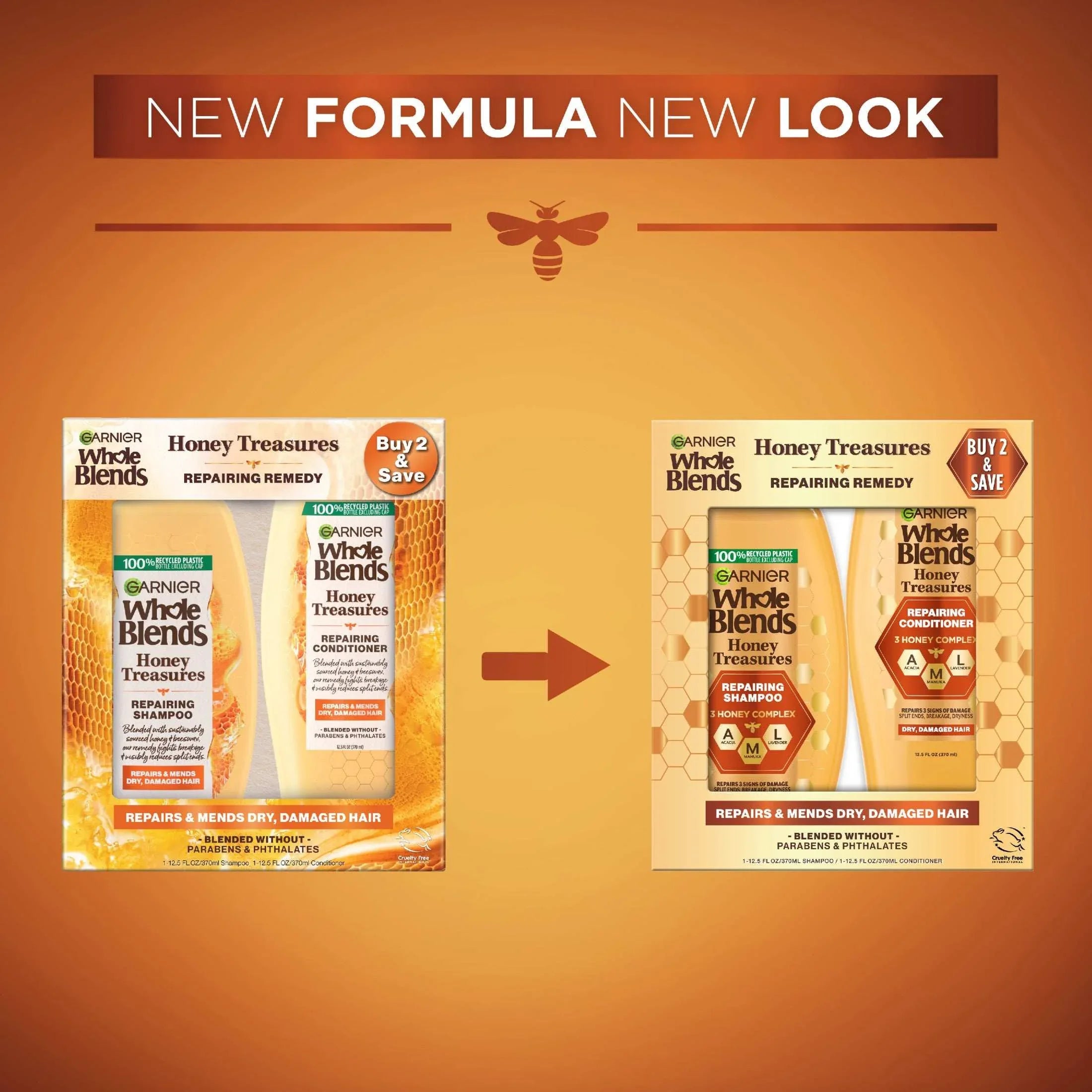 Garnier Whole Blends Honey Treasures Shampoo and Conditioner Set, For Damaged Hair, 1 kit - USA MEGA SHOP