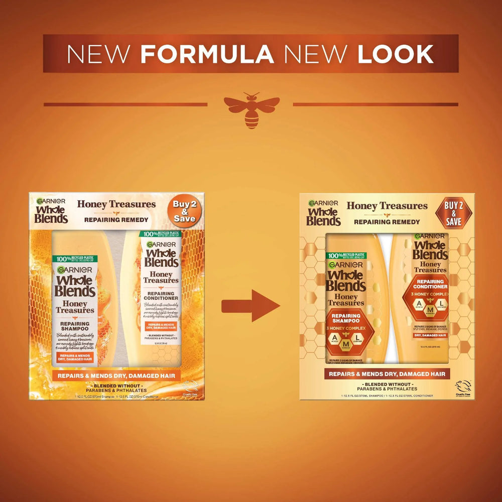 Garnier Whole Blends Honey Treasures Shampoo and Conditioner Set, For Damaged Hair, 1 kit - USA MEGA SHOP