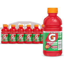 Lower-sugar fruit punch electrolyte sports drink bottles, 12 fl oz, orange caps