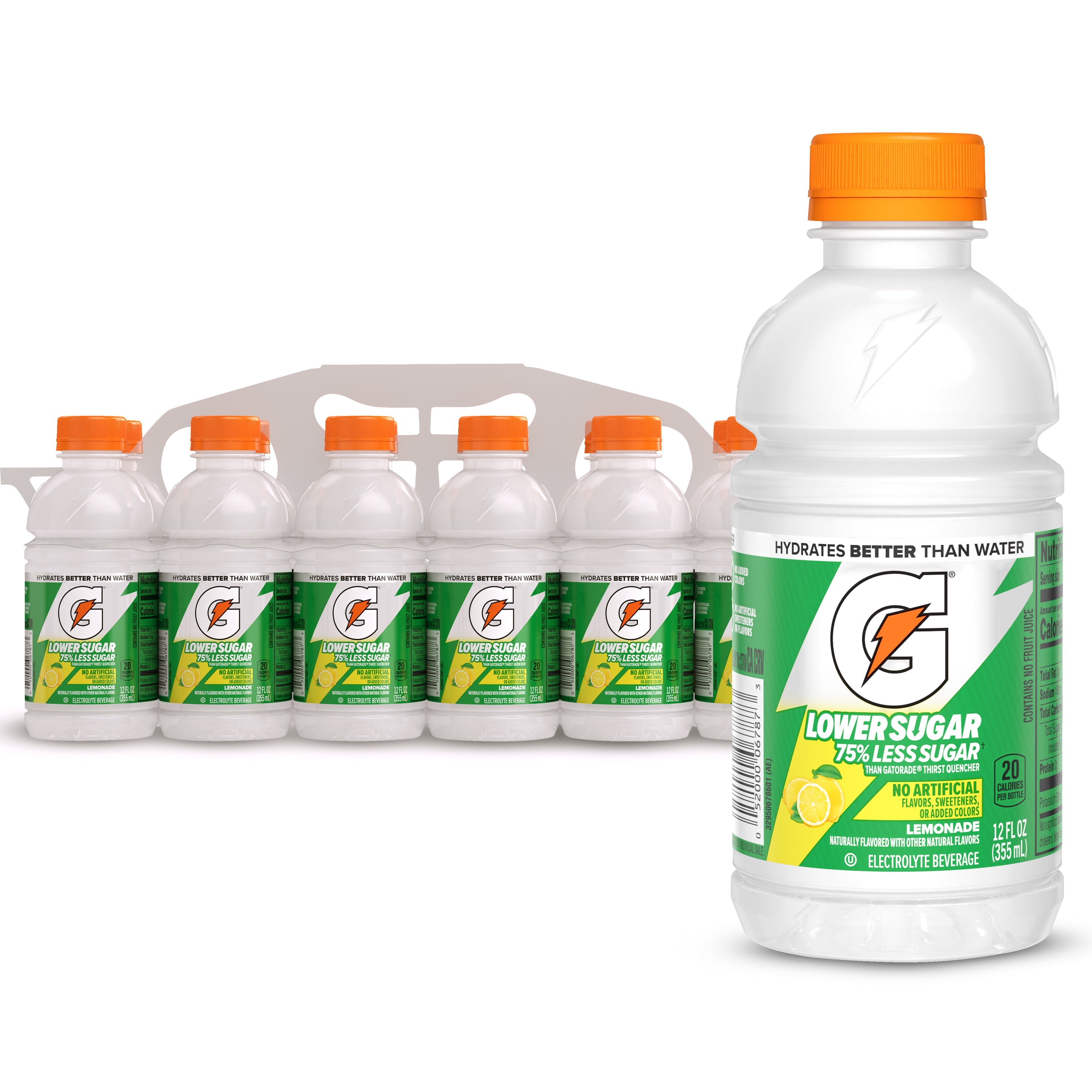 Gatorade Lower Sugar, No Artificials Fruit Punch Flavored Electrolyte Sports Drink, 12 fl oz Bottle, (12 pack), 75% Less Sugar, Hydration