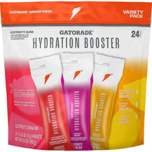 Gatorade Hydration Booster Variety Pack bag with three flavor packet fronts.
