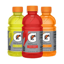 Assorted Gatorade Thirst Quencher bottles: lemon-lime, fruit punch, orange