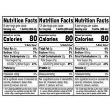 Nutrition Facts label showing 80 calories per serving for bottled sports drink