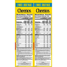 Cheerios cereal box back panel with Nutrition Facts and serving information
