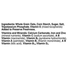 Cheerios cereal box ingredients label with vitamins and minerals text