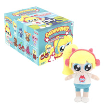 Yellow-haired character plush with starry eye mask, blue shoes, and cute outfit