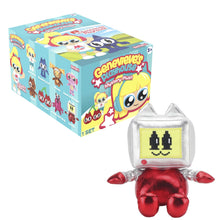 Robot character plush with red metallic body and silver screen panel on its head