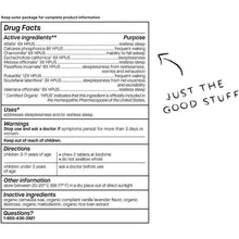 Drug Facts panel for Kids' Sleepology chewable tablets: active ingredients and directions