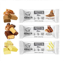 Protein bar variety set: salted caramel, brownie peanut, and sweet vanilla bars