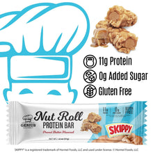 Peanut butter flavored Nut Roll protein bar, 11g protein, 0g added sugar, gluten free