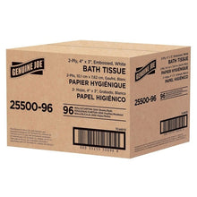 Genuine Joe bath tissue carton, 2-ply embossed white, 96 rolls