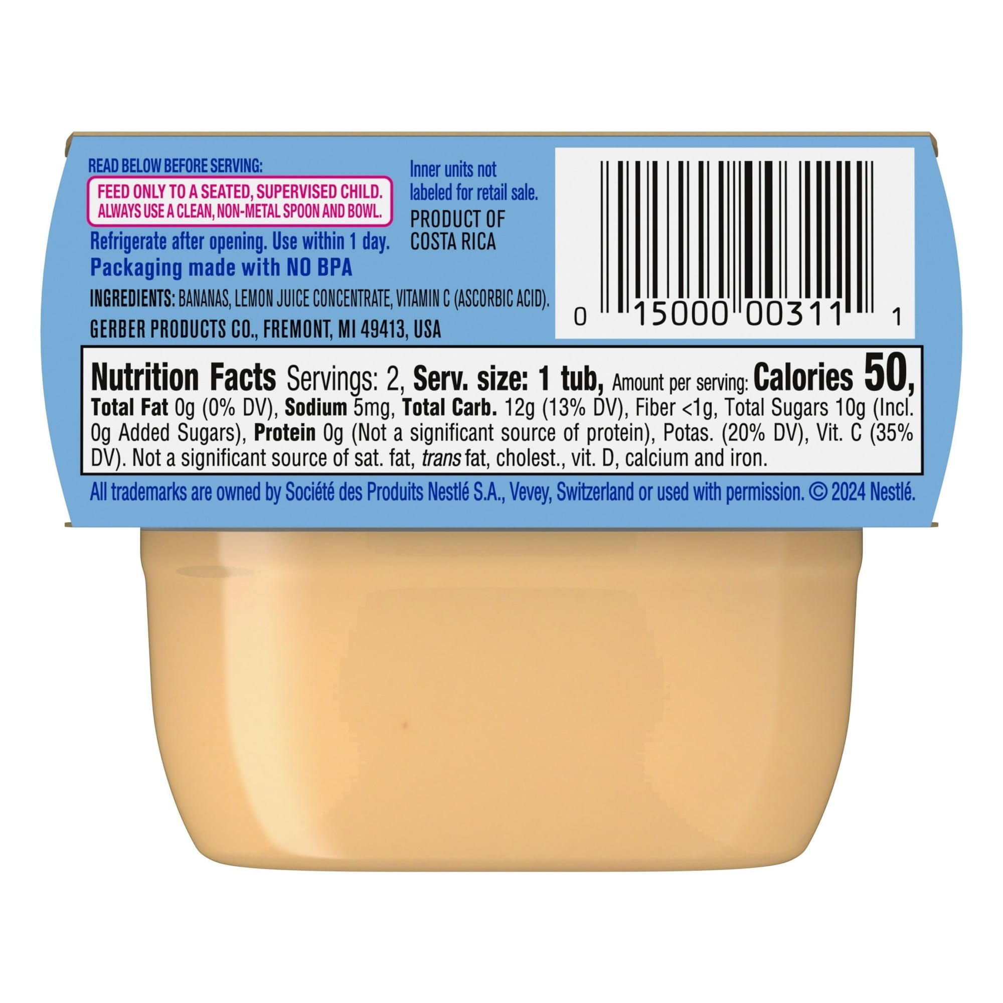 Gerber 1st Foods Baby Food, Banana Puree, Clean Label Project, 2 oz Tubs (2 Pack)