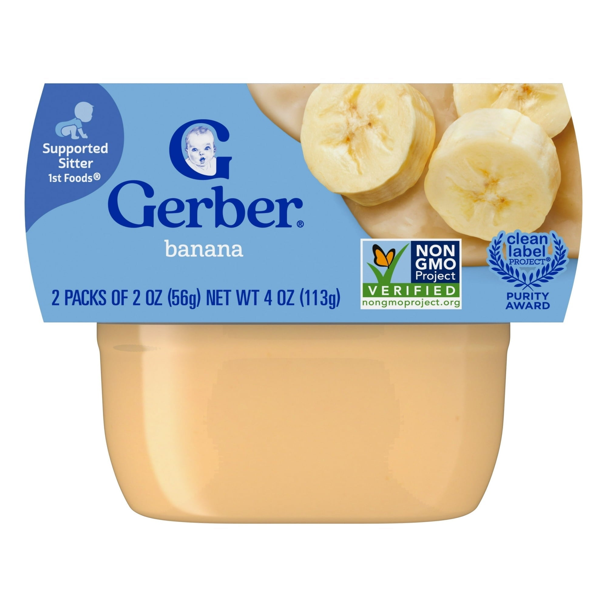 Gerber 1st Foods Baby Food, Banana Puree, Clean Label Project, 2 oz Tubs (2 Pack)