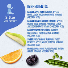 Gerber super blends purees ingredients label for banana, carrot, and fruit varieties