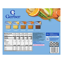 Gerber super blends purees variety pack with nutrition facts panel and tubs