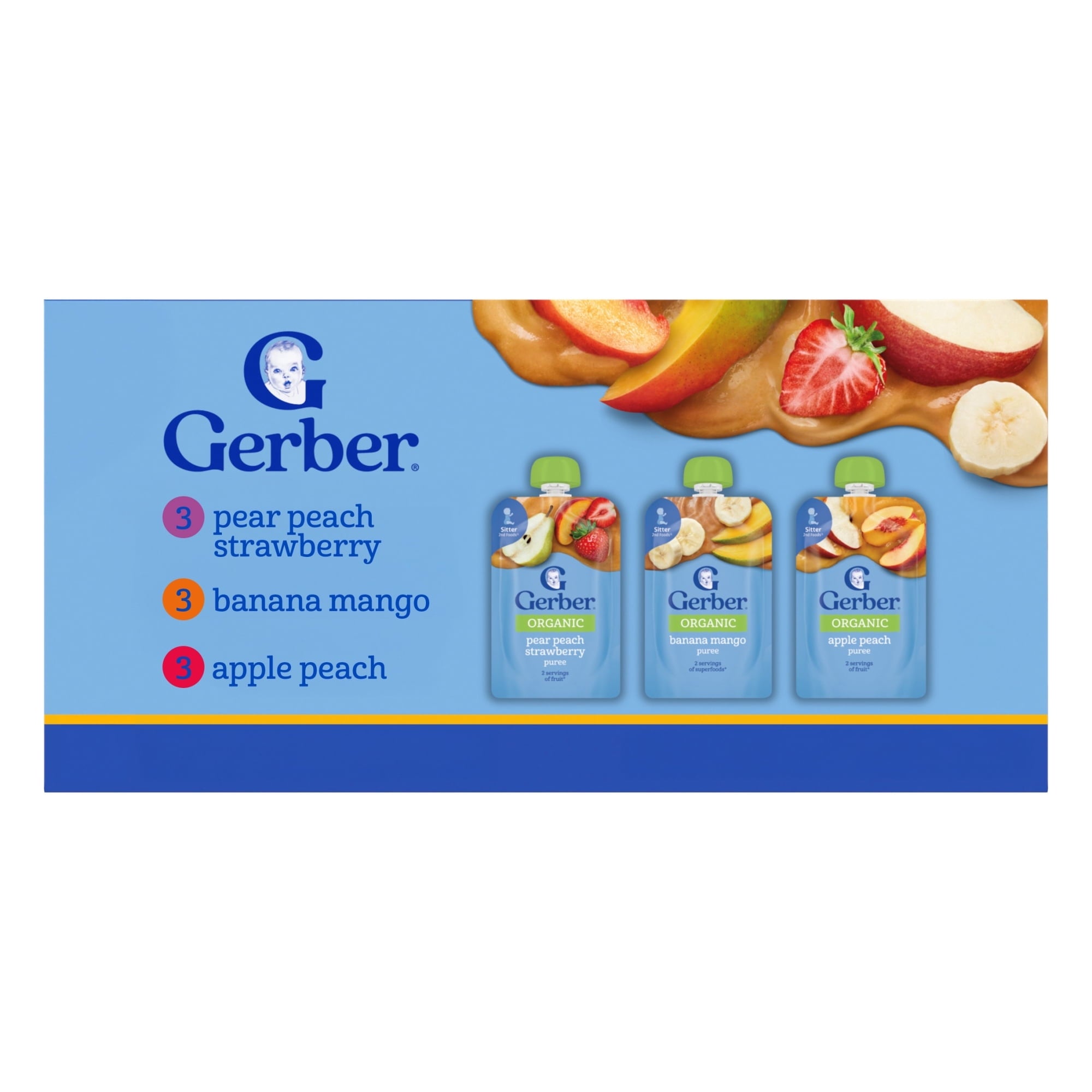 Gerber 2nd Foods Organic Baby Food Variety Pack, Fruit and Veggie Favorites, 3.5 oz Pouches (9 Pack)