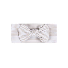 Light gray striped baby headband with tied bow detail