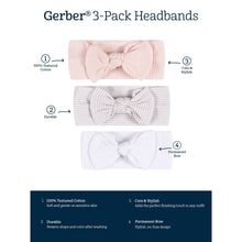 Gerber 3-pack headbands features callouts with three bow styles shown
