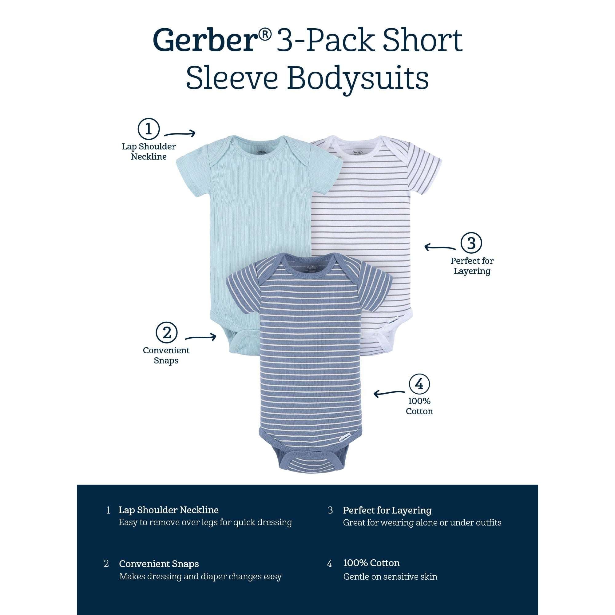Gerber Baby Neutral Short Sleeve Onesies, 3-Pack